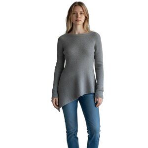 Club Monaco 100% Cashmere Sweater Asymmetrical Hem Pullover Ribbed Soft Knit S